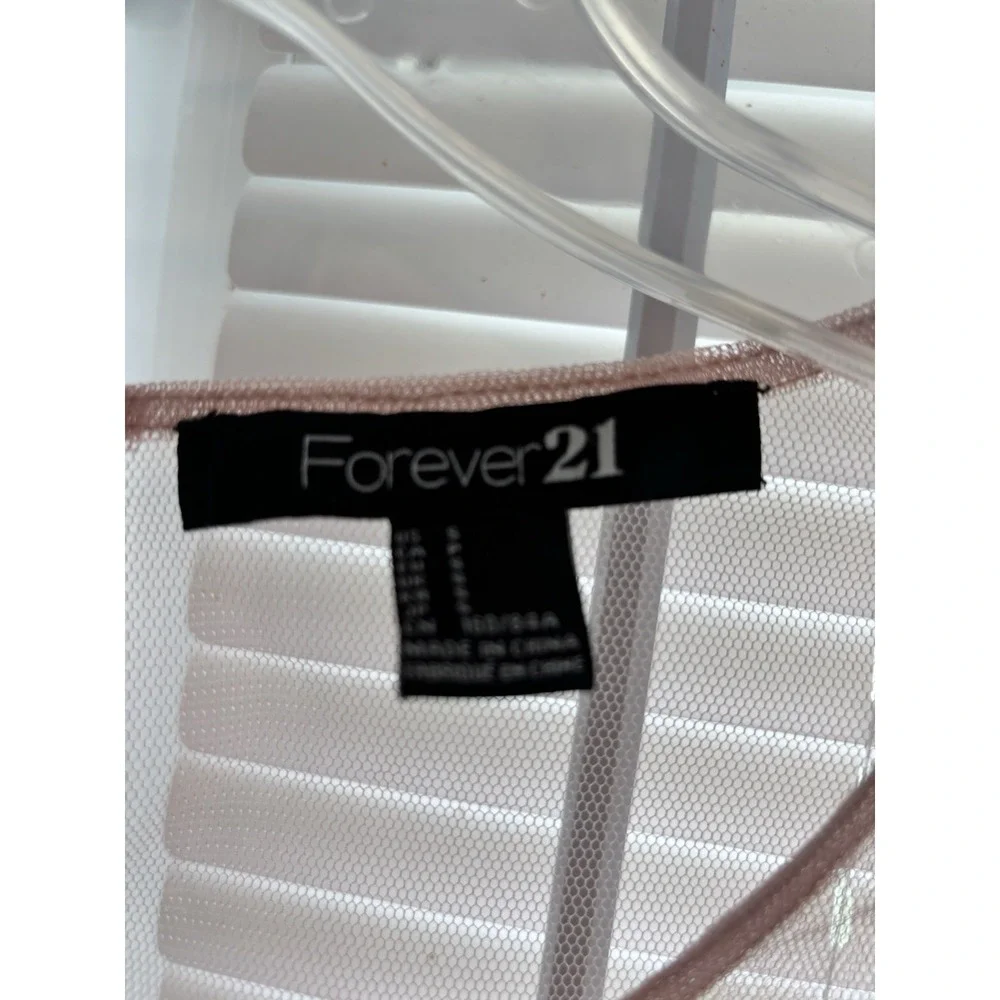 Forever 21 Cocktail Dress Sz S Sheer Pink Sleeveless Top With Black Lace Overlay